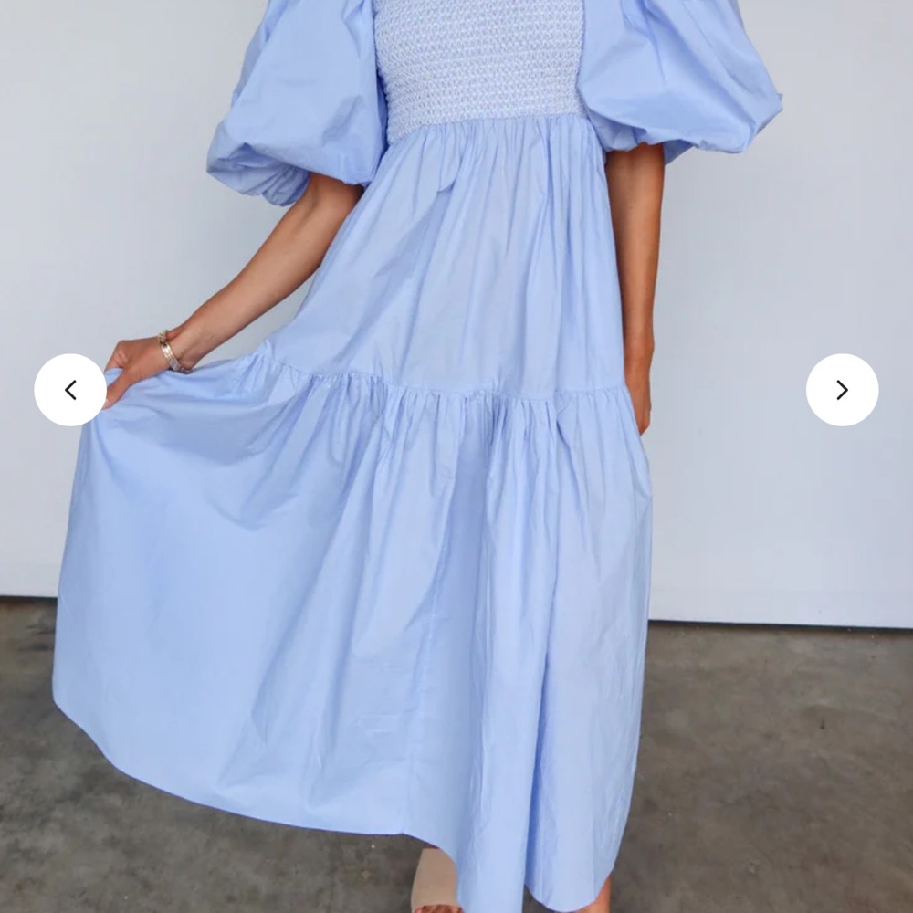 Light Blue Puff Sleeve Long Dress - Picture 4 of 4
